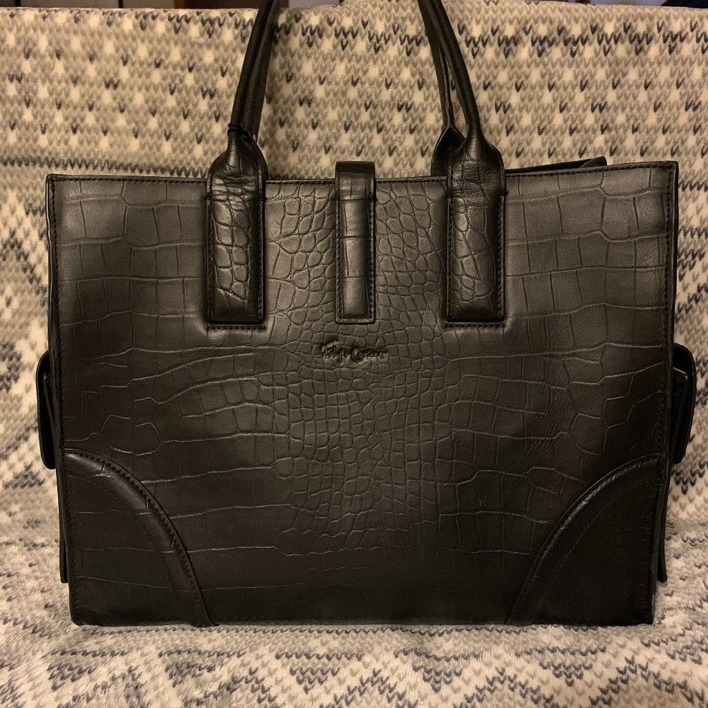 Foley & Corinna Black Croc Leather Shopper Tote - Picture 2 of 16